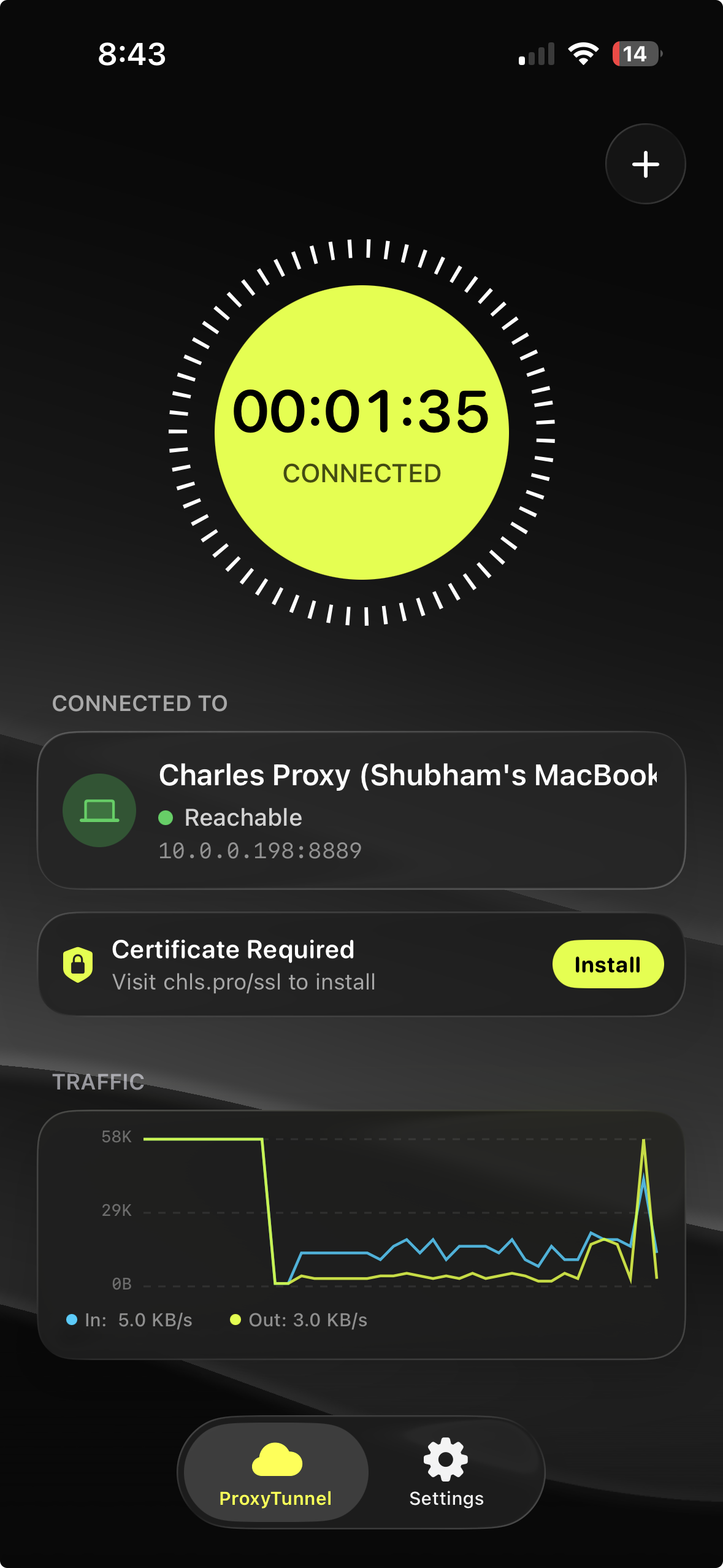 ProxyTunnel connected state on iPhone