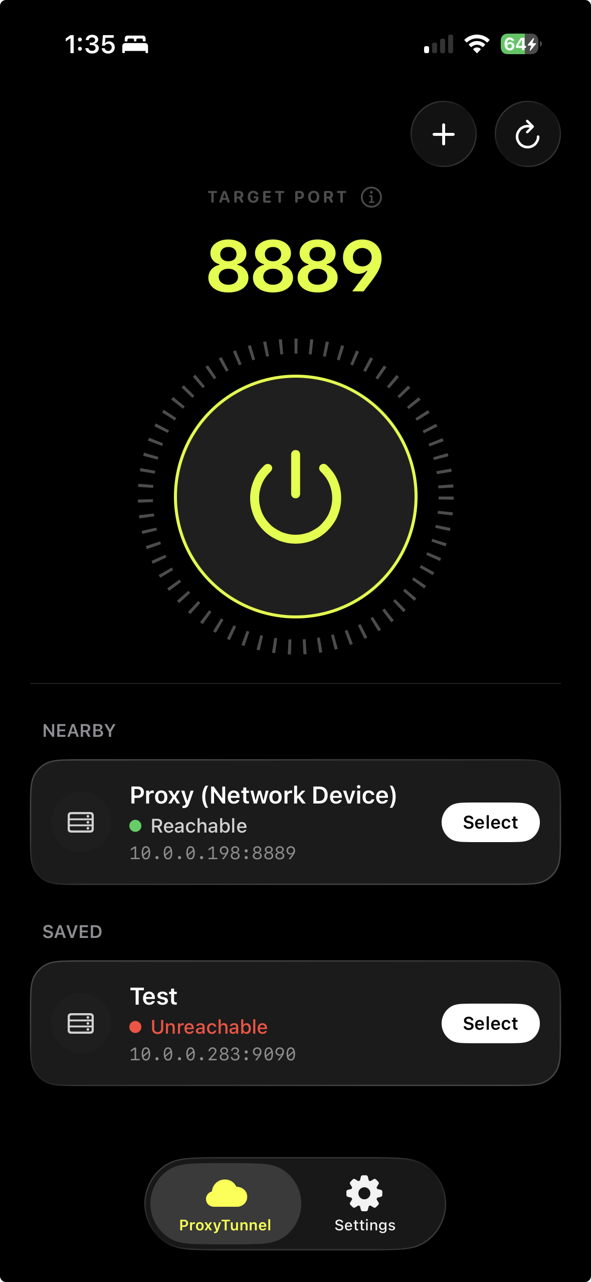 ProxyTunnel dashboard on iPhone
